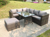Fimous 7 Seater Grey Rattan Sofa Dining Set Table Garden Furniture Outdoor