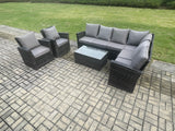 Fimous 8 Seater High Back Outdoor Garden Furniture Set Rattan Corner Sofa Set With Rectangular Coffee Table 2 Armchairs Dark Grey Mixed