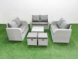 Fimous  8 Seater PE Wicker Rattan Furniture Sofa Sets with Square Coffee Table 2 Seater Love Sofa 2 Stool Light Grey