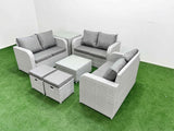 Fimous  8 Seater PE Wicker Rattan Furniture Sofa Sets with Square Coffee Table 2 Seater Love Sofa 2 Stool Side Table Light Grey