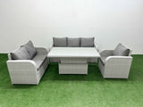 Fimous Patio PE Wicker 6 Seater Outdoor Rattan Furniture Sofa Sets with Adjustable Lifting Dining or Coffee Table Reclining Chair Loveseat Sofa 3 Seater Sofa Light Grey