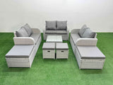 Fimous Outdoor Garden Furniture Set PE Rattan Love Sofa Set with Coffee Table 4 Footstools Light Grey
