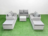 Fimous  8 Seater PE Wicker Rattan Furniture Sofa Sets with Square Coffee Table 2 Seater Love Sofa 2 Big Footstool Light Grey