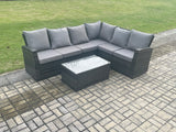 Fimous Wicker PE Outdoor Garden Furniture Set High Back Rattan Corner Sofa Set with Rectangular Coffee Table
