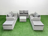 Fimous  8 Seater PE Wicker Rattan Furniture Sofa Sets with Square Coffee Table 2 Seater Love Sofa 2 Big Footstool Side Table Light Grey