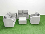 Fimous High Back Poly Rattan Garden Furniture Set with Reclining Chair Loveseat Sofa Square Coffee Table Indoor Outdoor Patio  Set Side Table Light Grey