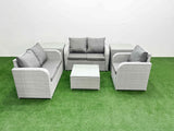 Fimous High Back Poly Rattan Garden Furniture Set with Reclining Chair Loveseat Sofa Square Coffee Table Indoor Outdoor Patio  Set 2 Side Table Light Grey