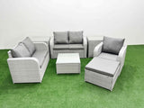 Fimous High Back Poly Rattan Garden Furniture Set with Reclining Chair Loveseat Sofa Square Coffee Table Indoor Outdoor Patio  Set Big Stool 2 Side Table Light Grey