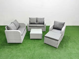 Fimous High Back Poly Rattan Garden Furniture Set with Reclining Chair Loveseat Sofa Square Coffee Table Indoor Outdoor Patio  Set Big Stool Light Grey