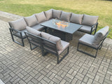 Fimous Aluminium 10 Seater Lounge Corner Sofa Outdoor Garden Furniture Sets Gas Fire Pit Dining Table Set Dark Grey