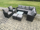 Fimous 10 Seat Rattan Garden Furniture Corner Sofa Set Outdoor Patio Sofa Table Set with 2 Small Footstools 2 Armchairs Dark Grey Mixed