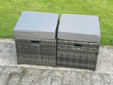 Fimous Outdoor Rattan Garden Corner Furniture Gas Fire Pit Table Sets Gas Heater Lounge 2 Small Footstools Dark Grey 8-Seater