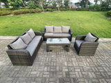 Fimous 7 Seater Dark Grey PE Wicker High Back Rattan Garden Furniture Set Reclining Chair Lounge 3 Seater Sofa Set Outdoor Rectangular Coffee Table