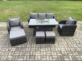Fimous Wicker Rattan Garden Furniture Sofa Set Gas Fire Pit Dining Table Indoor Outdoor with Chair 3 Footstools