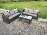 Fimous Dark Grey PE Wicker High Back Rattan Garden Furniture Set Lounge Sofa 3 Seater Sofa Set Outdoor Rectangular Coffee Table 6 Seater