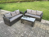 Fimous Dark Grey PE Wicker High Back Rattan Garden Furniture Set Lounge Sofa 3 Seater Sofa Set Outdoor Rectangular Coffee Table 6 Seater
