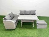 Fimous 6 Seater PE Rattan Wicker Garden Furniture Patio Conservatory Sofa Set with Rectangular Dining Table 3 Seater Sofa Love Sofa Big Footstool