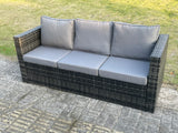 Fimous U Shape Outdoor Rattan Garden Furniture Gas Fire Pit Table Sets Gas Heater Lounge Sofa Dark Grey Big Footstool 10 Seater