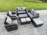 Fimous 9 Seater Rattan Garden Furniture Set Patio Outdoor Lounge Sofa Set with Rectangular Coffee Table 3 Footstools Love Sofa Dark Grey Mixed