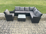 Fimous Wicker PE Outdoor Garden Furniture Set High Back Rattan Corner Sofa Set with Armchair Square Coffee Table
