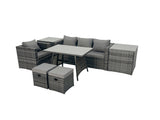 Fimous Rattan Dining Table Sofa Armchair Set with 2 Side Tables 2 Small Footstools Outdoor Garden Furniture Set Dark Grey Mixed