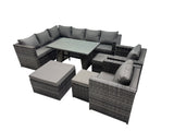 Fimous 11 seater Outdoor PE Rattan Sofa Set with Dining Table Patio Garden Furniture Sets with 2 Chair 3 Stools Dark Grey Mixed