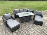 Fimous Wicker Rattan Garden Furniture Sofa Set Gas Fire Pit Dining Table Indoor Outdoor with Side Table Chair 2 Big Footstool