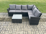 Fimous 6 Seater Wicker PE Outdoor Garden Furniture Set High Back Rattan Corner Sofa Set with Armchair Square Coffee Table