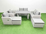 Fimous 8 Pieces Outdoor PE Rattan Sofa Reclining Chair Set Patio Garden Furniture Sets with Cushions Side Table 2 Big Stools Light Grey