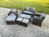 Fimous 7 Seater Outdoor Lounge Sofa Set Wicker PE Rattan Garden Furniture Set with Rectangular Coffee Table Double Seat Sofa 3 Footstools Dark Grey Mixed