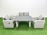 Fimous Outdoor Rattan Garden Furniture Dining Set 4 seater Patio Rectangular Table Love Sofa Reclining Chair Set with Side Table