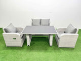 Fimous Outdoor Rattan Garden Furniture Dining Set 4 seater Patio Rectangular Table Love Sofa Reclining Chair Set