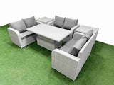 Fimous  6 Seater PE Wicker Rattan Furniture Sofa Sets with Adjustable Lifting Dining or Coffee Table 2 Seater Love Sofa 2 Side Table Light Grey