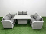 Fimous  6 Seater PE Wicker Rattan Furniture Sofa Sets with Adjustable Lifting Dining or Coffee Table 2 Seater Love Sofa Side Table Light Grey