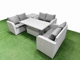 Fimous  6 Seater PE Wicker Rattan Furniture Sofa Sets with Adjustable Lifting Dining or Coffee Table 2 Seater Love Sofa Side Table Light Grey