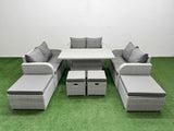 Fimous 8 PCs Rising Dining Table Set Inclining Love Sofa Seat 2 Big Footstool 2 Small Stool Light Grey
