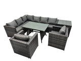 Fimous 8 seater Outdoor PE Rattan Sofa Set with Dining Table Patio Garden Furniture Sets with 2 Chair Side Table Dark Grey Mixed