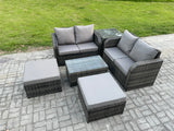 Fimous 6 Seater Garden Furniture Set Rattan Outdoor Lounge Sofa Chair With Tempered Glass Table 32 Big Footstools Side Table Dark Grey Mixed