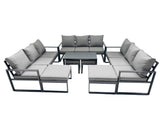 Fimous Outdoor Garden Furniture Set Aluminium Lounge 3 Seat Sofa Oblong Coffee Table Sets with 4 Stools Dark Grey