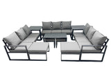 Fimous Outdoor Garden Furniture Set Aluminium Lounge 3 Seat Sofa Oblong Coffee Table Sets with 4 Stools 2 Side Tables Dark Grey