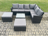 Fimous 8 Seater Wicker PE Outdoor Garden Furniture Set High Back Rattan Corner Sofa Set with 2 Big Footstool Square Coffee Table
