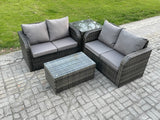 Fimous Outdoor Lounge Sofa Set Rattan Garden Furniture Set with Rectangular Coffee Table Side Table Dark Grey Mixed