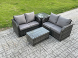 Fimous Outdoor Lounge Sofa Set Rattan Garden Furniture Set with Rectangular Coffee Table Side Table Dark Grey Mixed