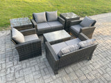 Fimous Garden Furniture Sets 7 Pieces Outdoor Rattan Furniture Manual Wicker Patio Sofa Chair Set with Coffee Table 2 Side Tables Dark Grey Mixed