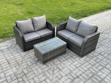 Fimous 4 Seater Outdoor Lounge Sofa Set Rattan Garden Furniture Set with Rectangular Coffee Table Dark Grey Mixed