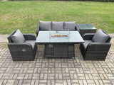 Fimous Outdoor Rattan Garden Furniture Set Propane Gas Fire Pit Table Burner with Lounge Sofa Side Table