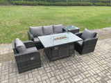 Fimous Outdoor Rattan Garden Furniture Set Propane Gas Fire Pit Table Burner with Lounge Sofa Side Table