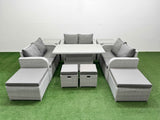 Fimous 10 PCs Rising Dining Table Set Inclining Love Sofa Seat 2 Big Footstool 2 Small Stool 2 Side Table Light Grey