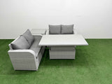 Fimous 4 Seater Outdoor Love Sofa Set Rattan Garden Furniture Set with Adjustable Lifting Dining or Coffee Table Side Table Light Grey