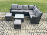 Fimous Rattan Garden Furniture Set Outdoor Lounge Corner Sofa Set With Square Coffee Table 2 Small Footstools 8 Seater Dark Grey Mixed